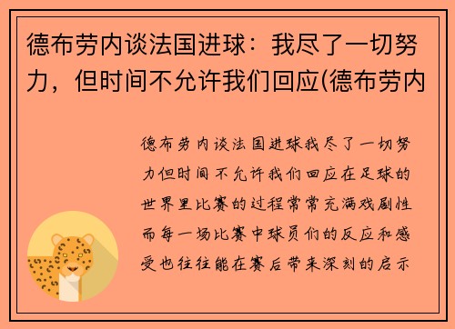 德布劳内谈法国进球：我尽了一切努力，但时间不允许我们回应(德布劳内告别欧洲杯)