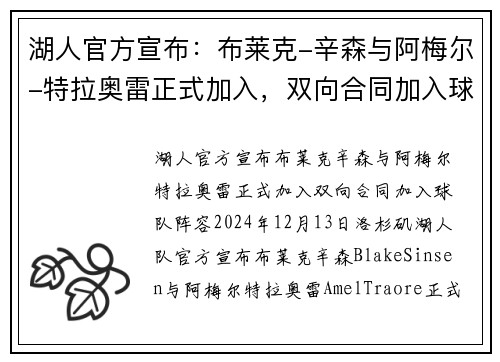 湖人官方宣布：布莱克-辛森与阿梅尔-特拉奥雷正式加入，双向合同加入球队阵容
